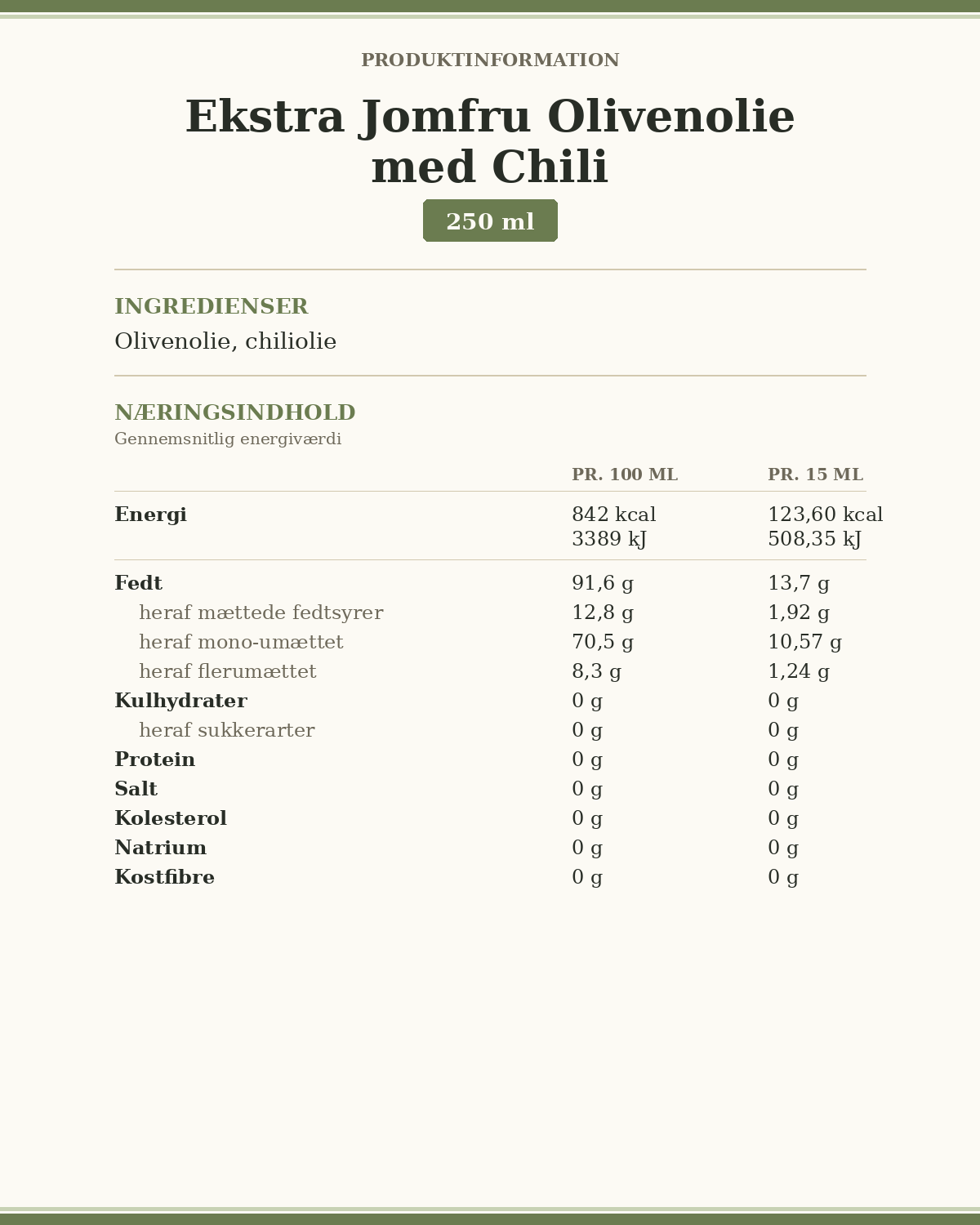 Chili - Ekstra Jomfruolivenolie 250ml